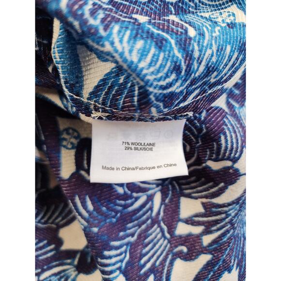 Tory Burch Button Up Tunic Top Womens Size 10 Blue Floral Geometric Wool Silk - Picture 3 of 14